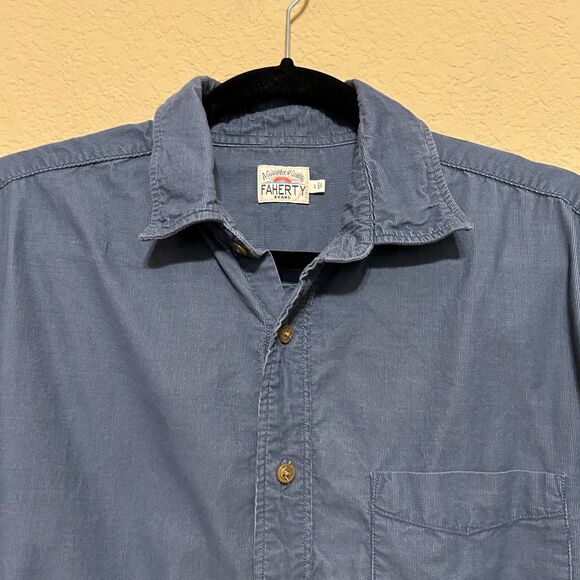 Faherty Fine Corduroy Button Up Shirt Mens Large Blue 100% Cotton Preppy - Picture 4 of 7